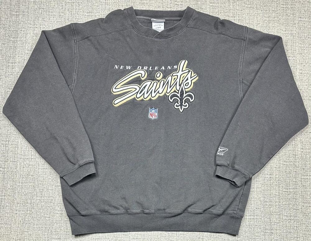 New Orleans Saints Sweatshirt Mens Large Gray NFL Football Reebok Pullover Faded